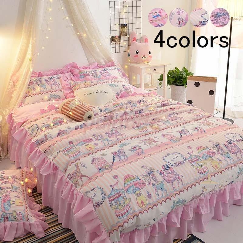 寝具セット 掛け布団カバー 布団カバーセット 布団セット ベッドスカート 敷き布団カバー 3点セット 枕カバー 四季通用 姫系 可愛い ベッド用品 新生活