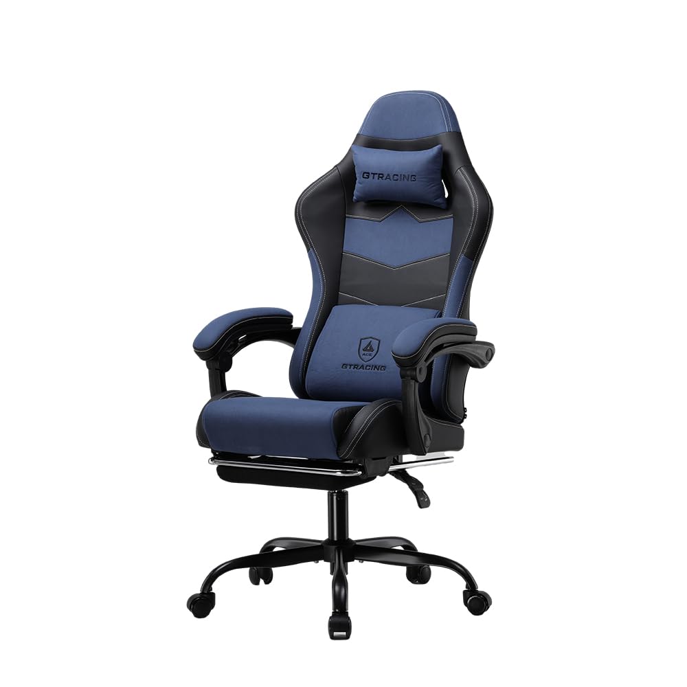 GTRACING ゲーミングチェア オフィスチェア ファブリック オットマン 椅子 イス テレワーク 腰痛対策 pcチェア デスクチェア 蒸れない ソファチェア 連動型アームレスト【安心の非再生ウレタ