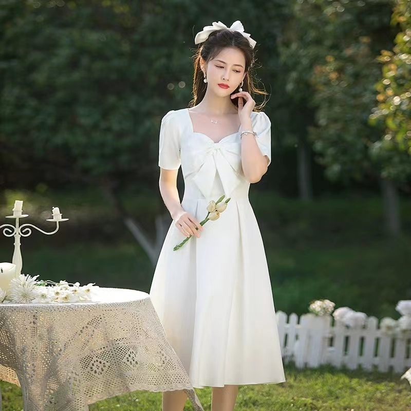 韓国ファッション ウェディングドレス 二次会 白 花嫁 ドレス海外挙式 お呼ばれ ミディアム丈 ショートドレス ロングドレス フォトウエディング 大きいサイズ 前撮り 披露宴
