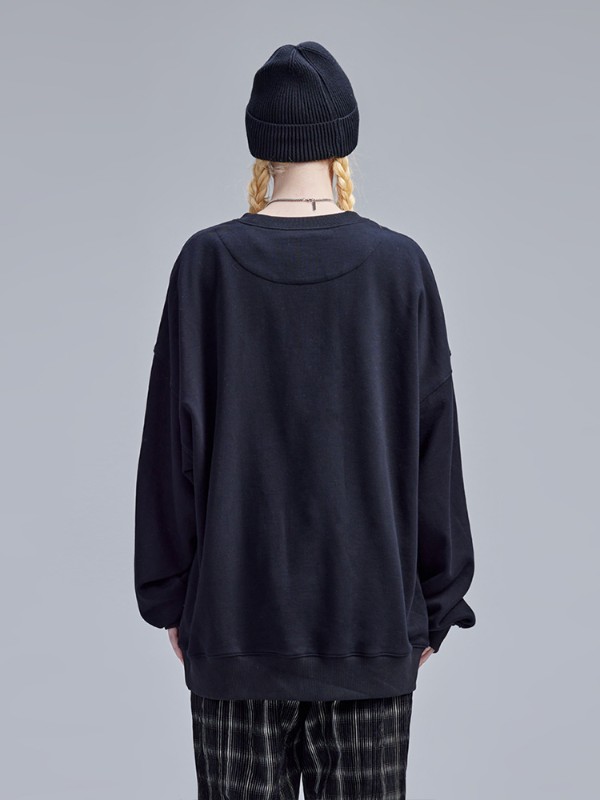 &Agaho 共同秋刺繍ラウンドネックスウェットシャツ レディース イン トレンド カップル ヒップホップ ショルダートップ ルーズ