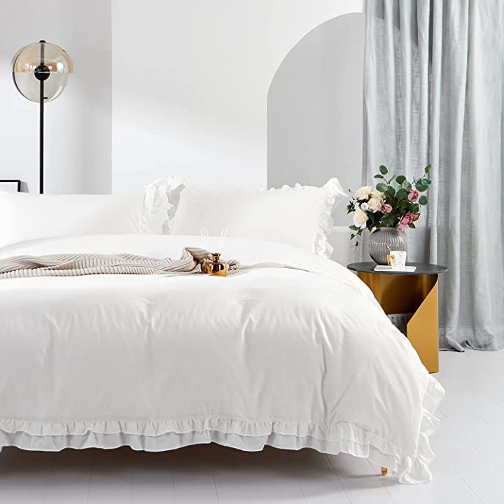布団カバーセット セミダブル 4点セット フリルホワイトセミダブル(HYB101-WH（フリル）, セミダブル)