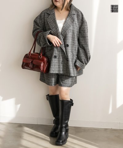 大きいサイズ レディース LL 3L 4L XL XXL XXXL チェック柄テーラードジャケット＆ショートパンツセット