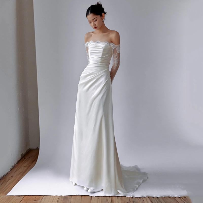 新品（在庫あり）春新品ウェディングドレス ウエディングドレス白 パーティー 長袖 花嫁ロングドレス トレーンライン 二次会 フォームドレス お呼ばれ 挙式hs7139