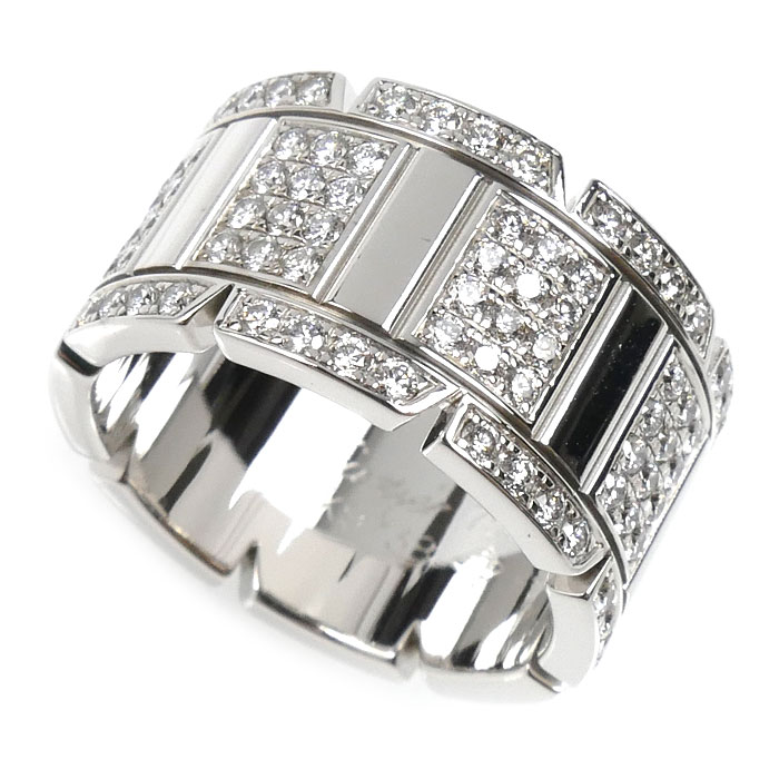 CARTIER カルティエ K18WG ホワイトゴールド タンクフランセーズ LM リング・指輪 ダイヤモンド 13号 53 14.8g レディース 中古 美品