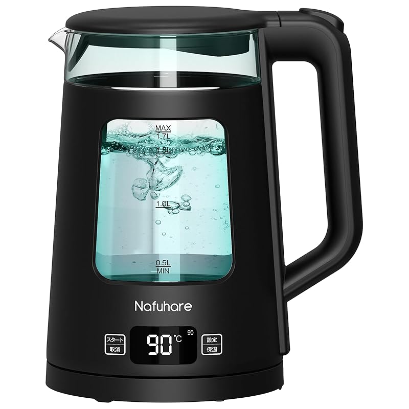 【即納】Nafuhare 電気ケトル 電気ポート ガラス 1.7L 1200W 【5色LEDライト付】 5段階温度調節 保温機能 空だき防止 自動電源オフ 大容量 光るケトル 湯沸かしケトル