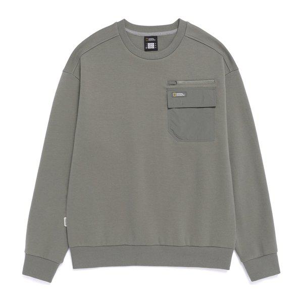 N261USW050 胸ポケット セミオーバーフィット ハイブリッド スウェットシャツ G/KHAKI