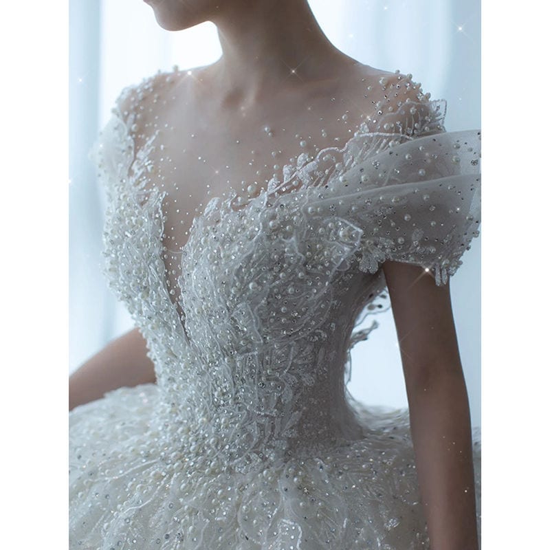 ライトウェディングドレスメインヤーン2025花嫁ワンショルダー重工業のレトロスリムアウトドアヤーンロングテール