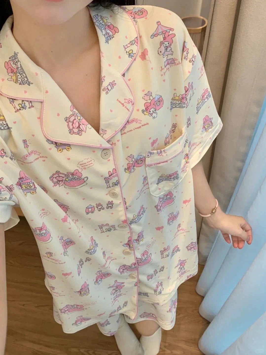 【極速出荷】日系かわいい美楽蒂パジャマ女夏ネット赤甘い少女アニメ半袖家庭服2点セット