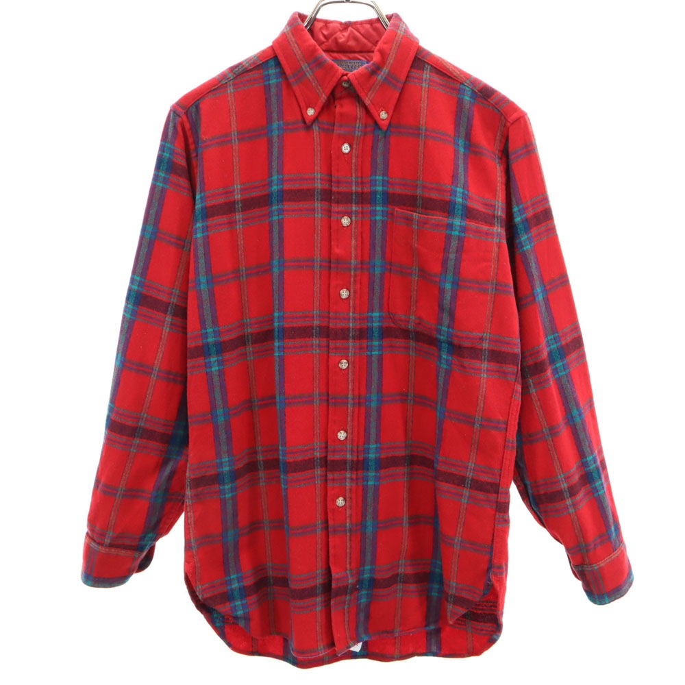 70s USA製 ヴィンテージ チェック柄 長袖 フランネル ボタンダウンシャツ S レッド メンズ