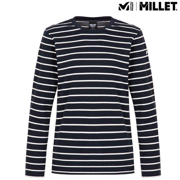 [25 新商品特価] 女性 春秋 ラウンドティー 先染め ストライプ柄 TシャツI_US