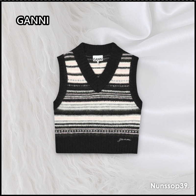 GANNI K2327 099 ソフト ウール ストライプ ベスト