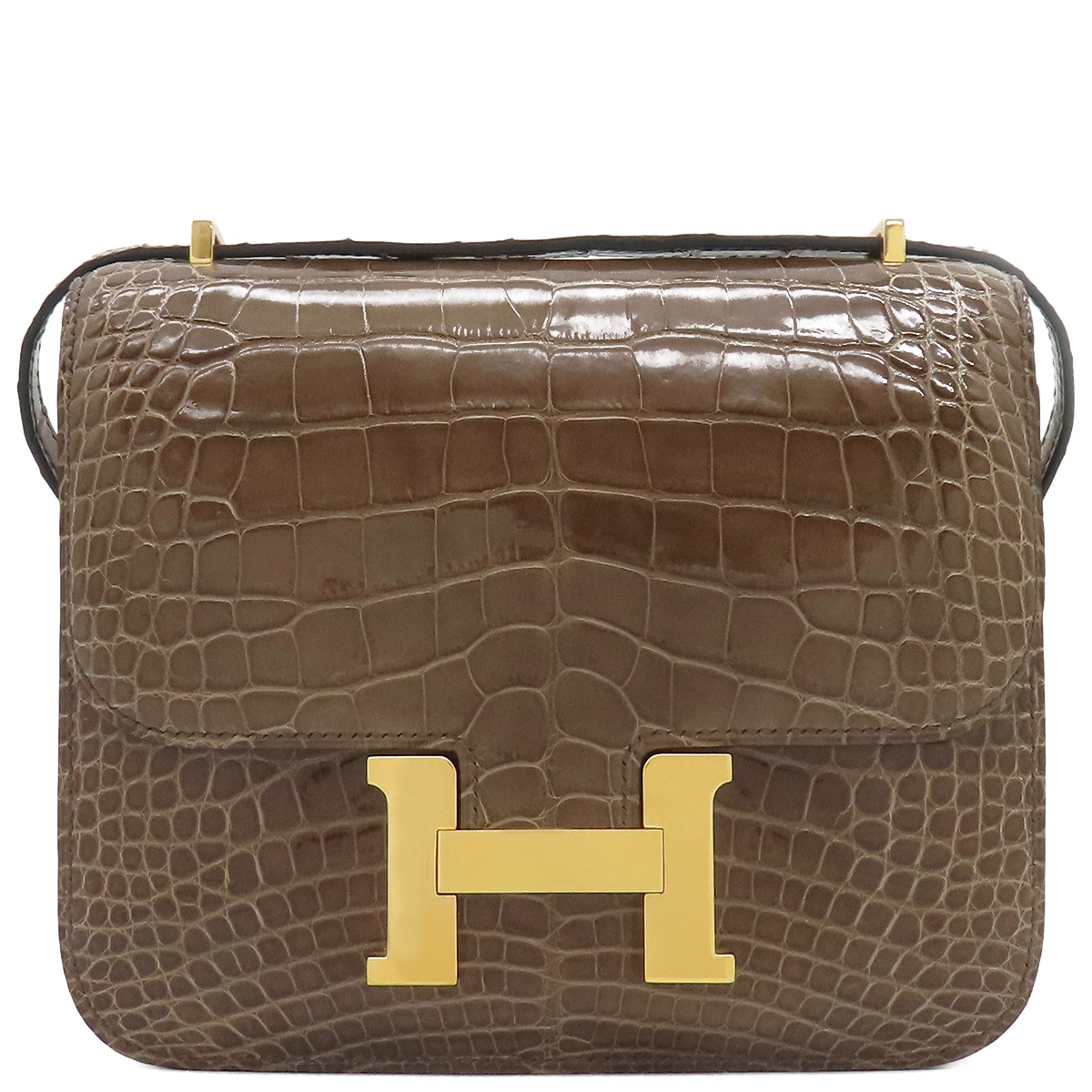 エルメス HERMES ショルダーバッグ コンスタンス3 ミニ アリゲーター グリエレファント ゴールド金具 茶 クロコ A刻印 【箱】【中古】