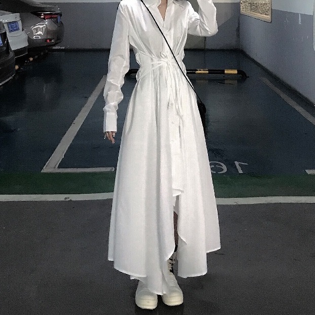 ワンピース シャツワンピース フレアワンピース ロング ロング丈 マキシ マキシ丈 袖あり 長袖 襟付き きれいめ シンプル カジュアル 大人 おしゃれ お洒落 かっこいい 大人女子 こなれ感 8,161円