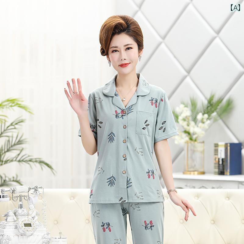 ルームウェア 部屋着 レディース 半袖 婦人 ミセス 高齢者 ママ パジャマ ホーム 綿 シルク 夏 薄手 大きいサイズ ツーピース スーツ
