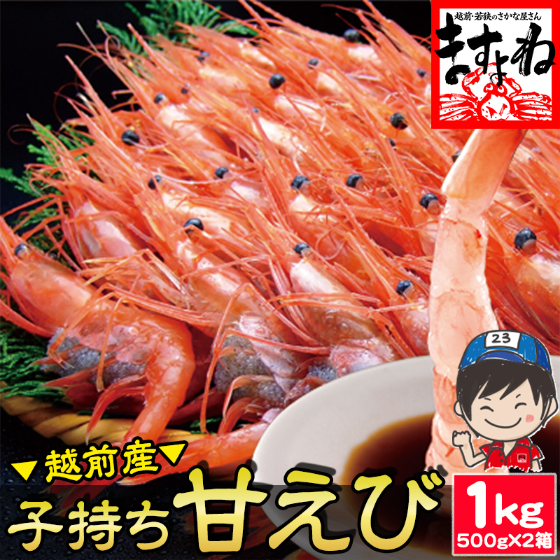 酸化防止剤.添加物不使用 越前甘えび 子持ち甘えび1kg(500g×2 約70尾-80尾入) 無添加 無着色 【ギフトのし対応】