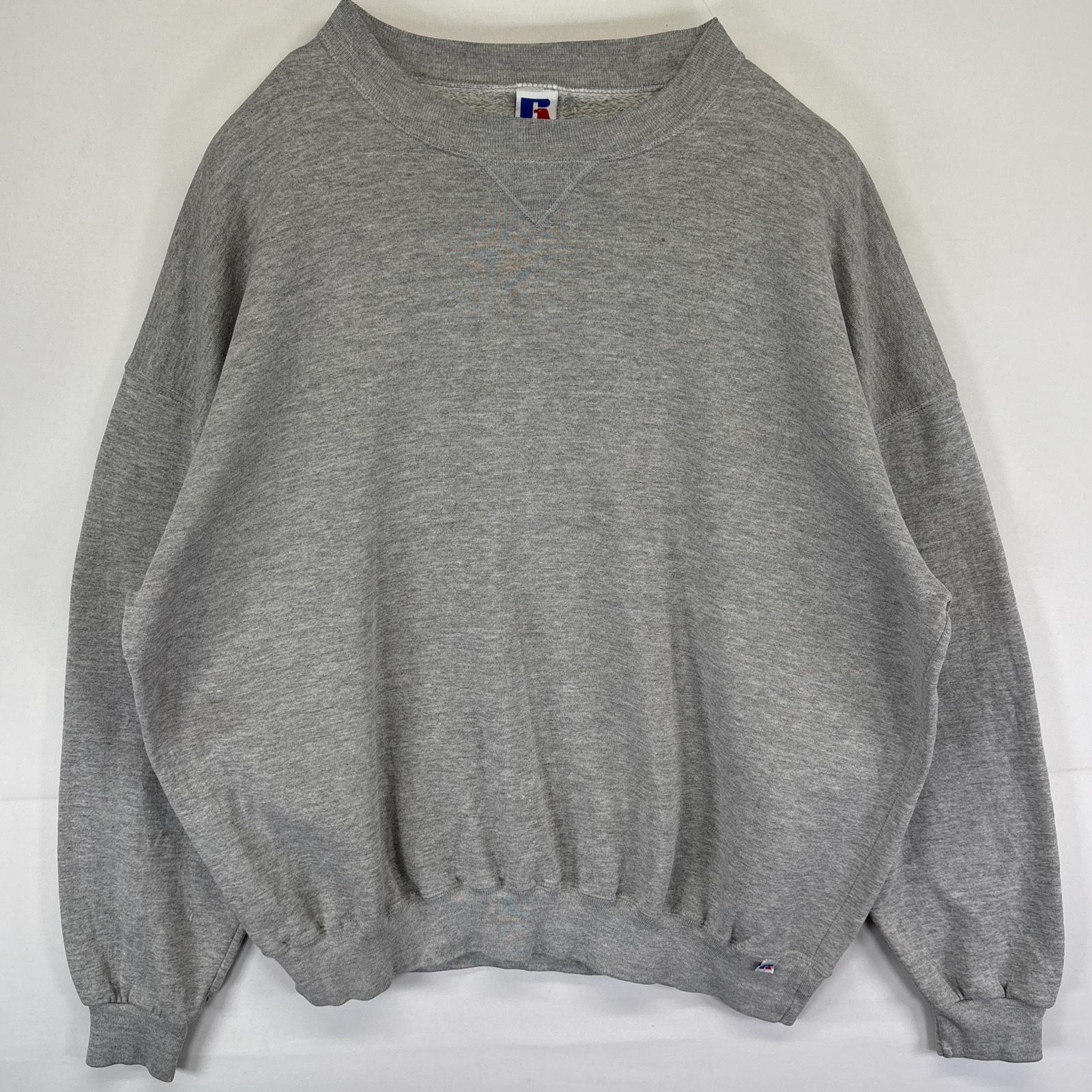 古着 90s/90年代 USA製 スウェット トレーナー クルーネック 前V 無地 大きいサイズ XXXL グレー メンズ