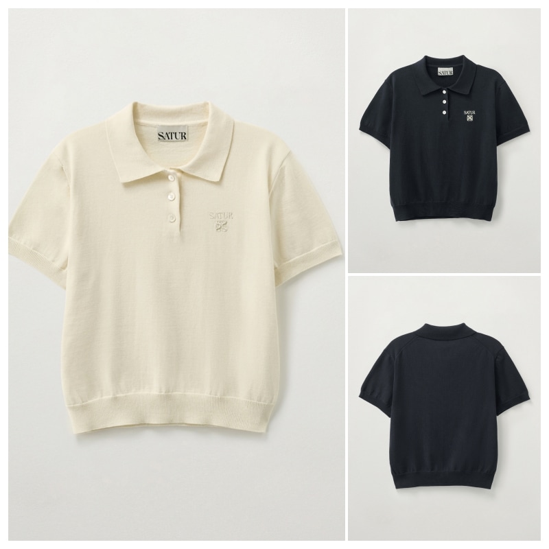 【SATUR】 (W) FINE HALF PIQUE POLO KNIT : 2COLORS