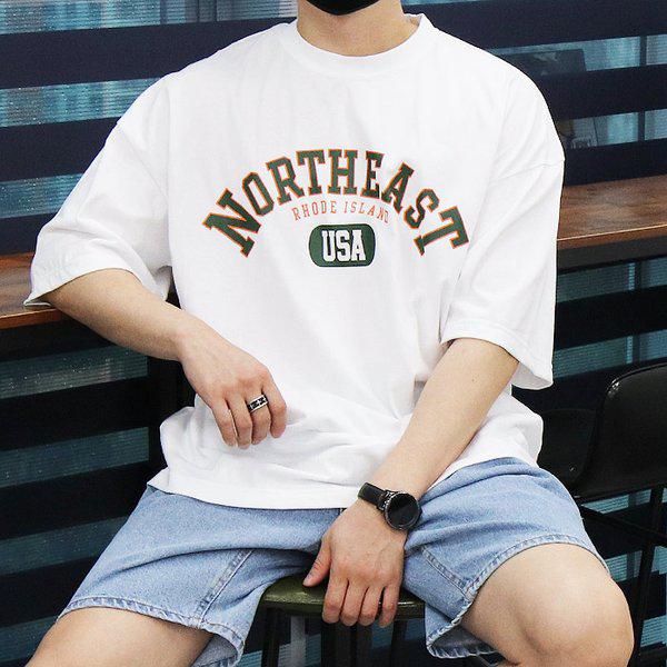 WAS メンズ ビッグサイズ NORTHEAST 胸プリント 半袖Tシャツ