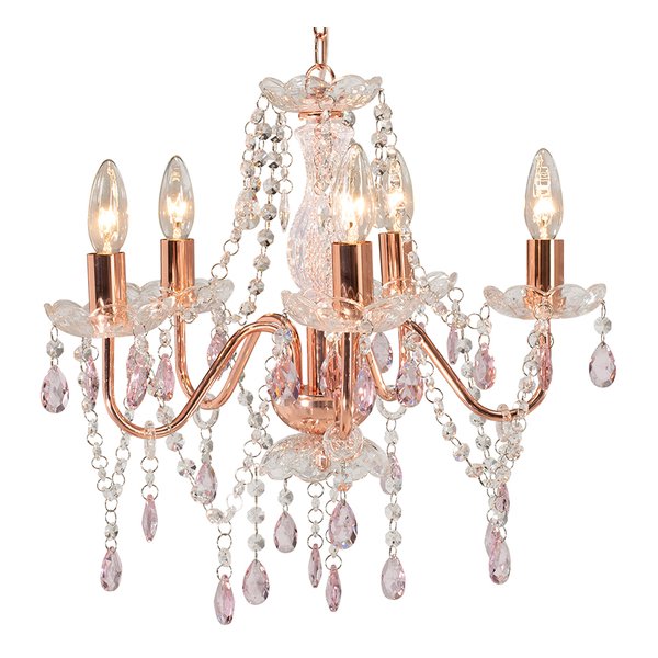 ガラスシャンデリア 白熱球・LED対応 5灯 4.56畳 ピンク NL-8628PK