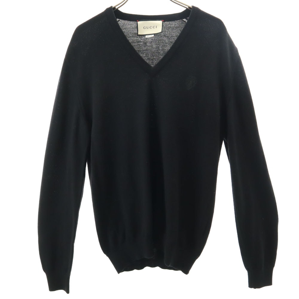 イタリア製 長袖 Vネック セーター S ブラック メンズ 古着