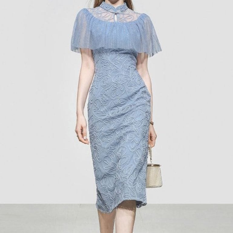 パーティードレス 韓国 プチプラ タイト ケープ ケーブル レース 結婚式 二次会 謝恩会 成人式 ワンピース 上品 エレガント レトロ