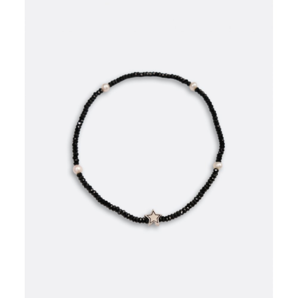 BONBEAU ブラックスピネルスターチャームブレスレット天然宝石ブラックスピネルスターチャーム淡水パールブレスレット
