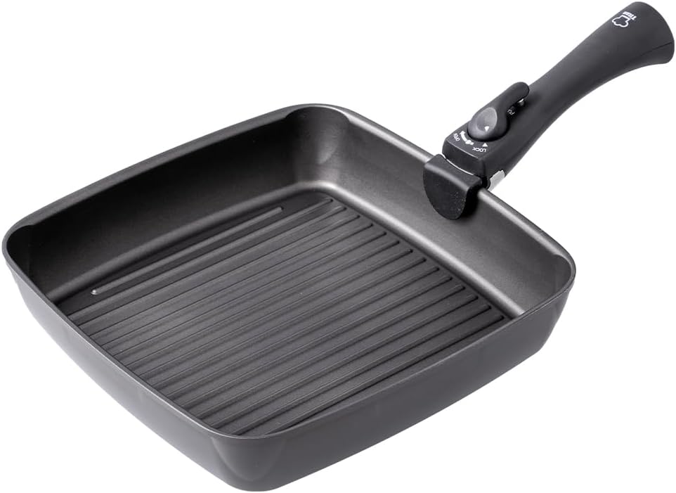 魚焼きパン グリルパン フライパンセット 2点 (スクエアパン/専用脱着ハンドル) スクエアパン 26cm角 脱着ハンドル付 取っ手セット チタンシェフ ワイドサイズ