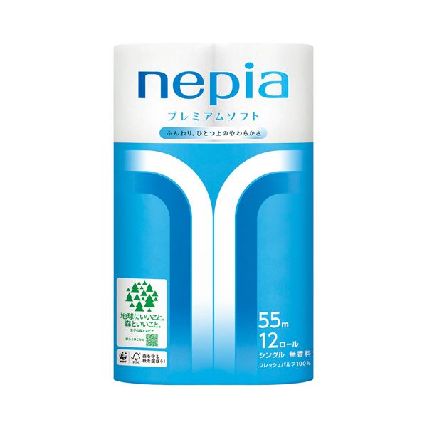 （まとめ） 王子ネピア ネピアプレミアムソフト トイレットロール シングル 55m 無香料 1パック（12ロール） [x5セット]