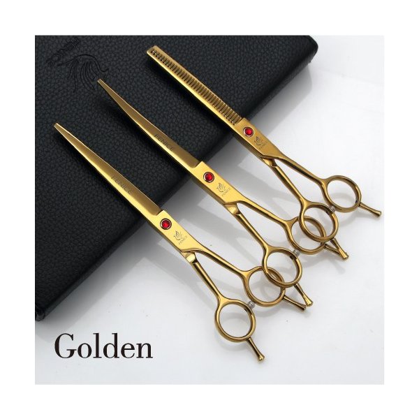 フェニス新しいデザインペットグルーミングはさみセットストレート細く湾曲した7.0インチカラフルなテディビションプードル Golden