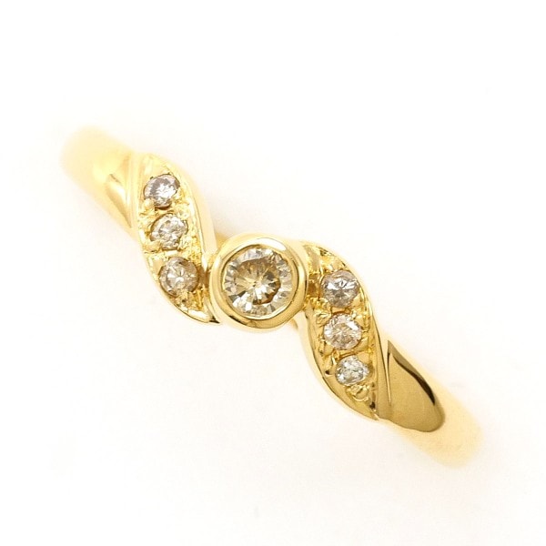 K18 18金 YG リング 指輪 7号 ブラウンダイヤ 0.11 ジュエリー 中古