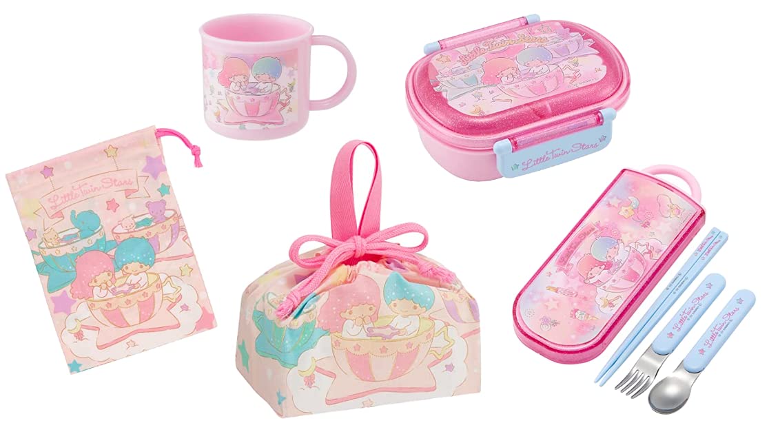 スケーター(Skater) リトルツインスターズ 23 キラキラ遊園地 抗菌 食洗機対応 ふわっとフタタイトランチボックス 小判型 お弁当箱 360ml トリオセット (箸/スプーン/フォーク) コッ