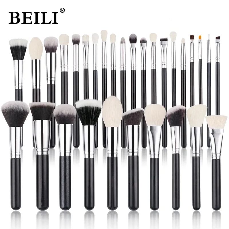 Beili-プロのメイクアップブラシセット,ファンデーション,アイシャドウ,アイブロウ,ロゴなし,天然ヤギの毛,15個,25個,30個メイクブラシ