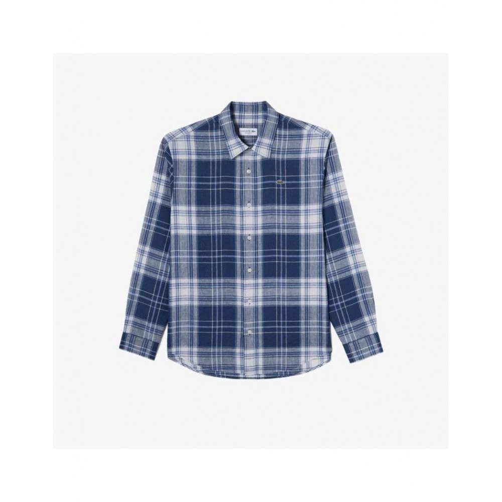 ラコステ メンズ リネン ビッグチェック シャツ CH639E-55G