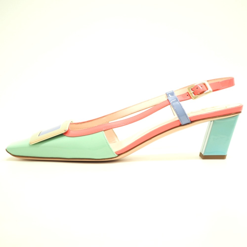 ストラップパンプス スリングバック パテントレザー パンプス ピンク レディース