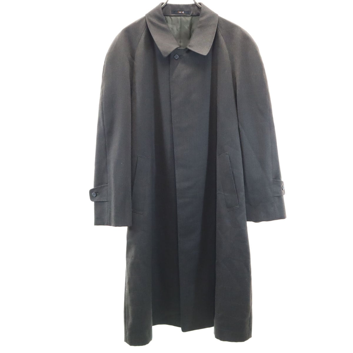 日本製 チェック柄 ステンカラーコート 94A6 グレー メンズ 古着