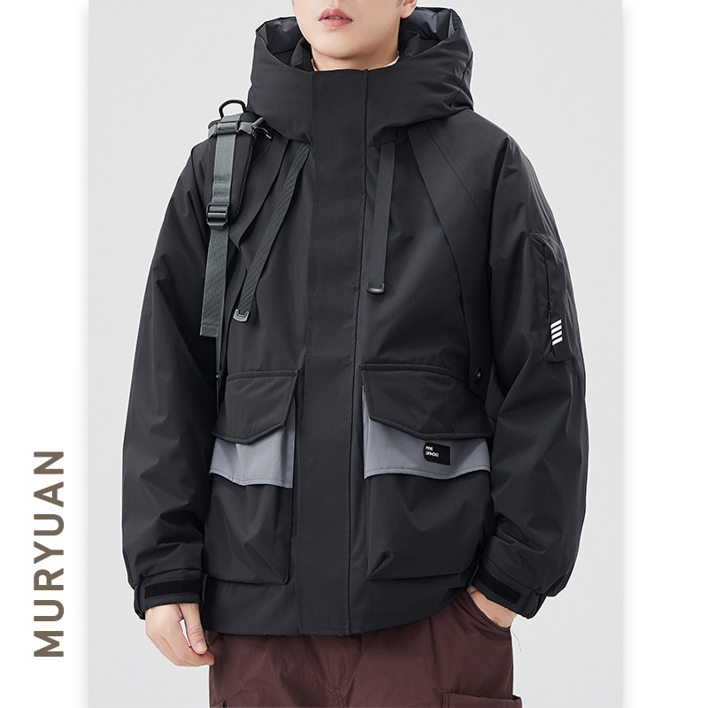 マウンテンスタイルアウトドアふわふわ暖かいコントラストカラーダウンジャケットメンズ冬作業服カジュアルスポーツコート