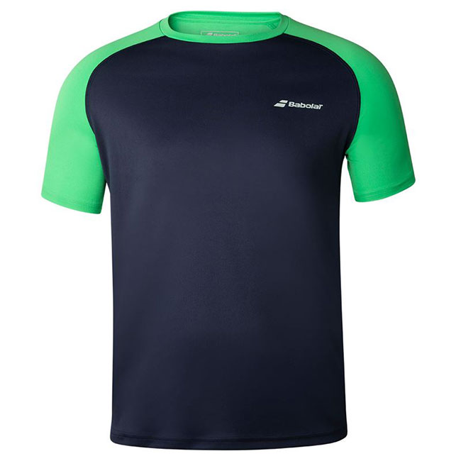 ＵＳサイズ バボラ(Babolat) 2020 FW メンズ PLAY(プレー) クルーネック半袖Tシャツ 3MTA011-4050 ピーコート×ポイズングリーン