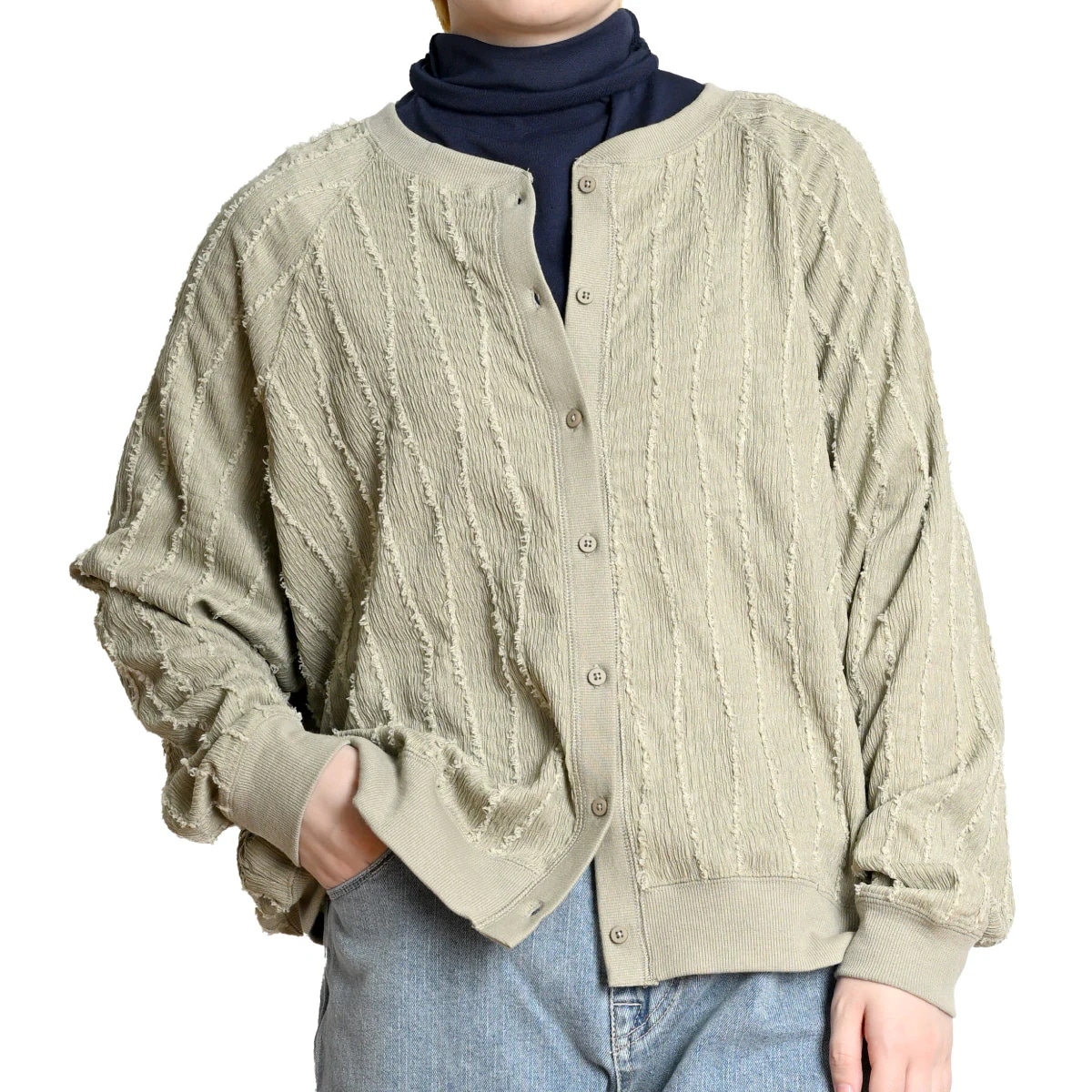 カーディガン レディース 長袖 羽織 ジャガード ちょっとそこまでが私らしくなるジャガードカーディガン クルーネック ライトアウター カーデ ストライプ ゆったり 体型カバー 春 春服 夏 夏服