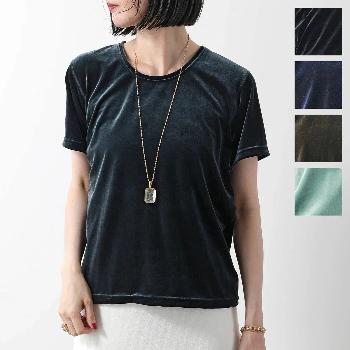 SIMONE WILD シモーネ ワイルド Tシャツ T-SHIRT レディース ベルベット ベロア 半袖 クルーネック ストレッチ カラー5色 【mega】