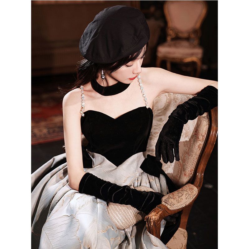 メッシュ ドレス フレンチヴィンテージ ウェディングドレス 気質 スーパーフェアリー ドレス ドレス ストラップレスブラ