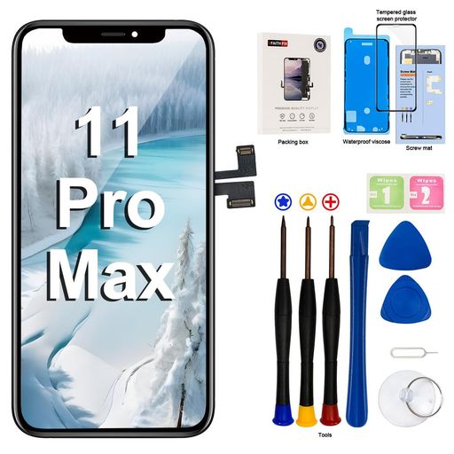 EFAITHFIX iPhone 11 Pro Max LCDスクリーン交換用6.5インチアセンブリディスプレイ3Dタッチスクリーンデジタイザー修理ツールキット付き防水粘着強化ガラスプロテクター A2