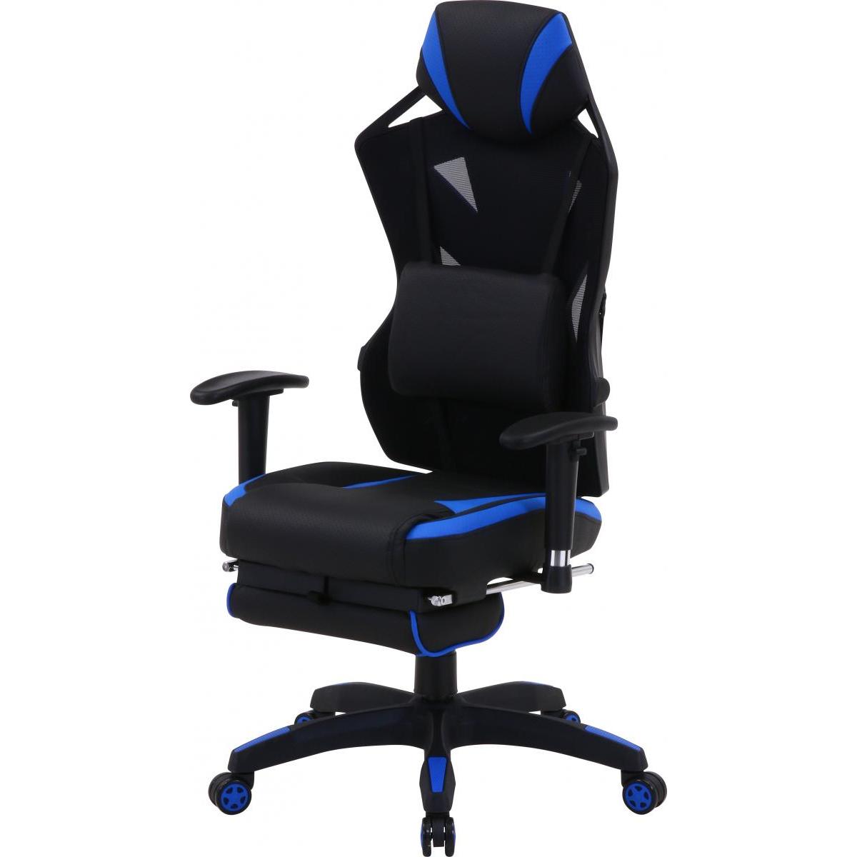 【I】不二貿易 メッシュゲーミングチェア レイズ フットレスト付き ブルー YF922CW foot【北海道・沖縄・離島不可】【代引き不可】