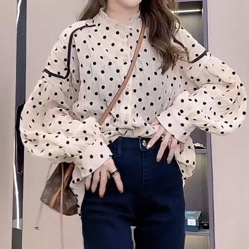 レディース トップス ブラウス ドット柄 デザイン フェミニン 春夏 春 夏 秋 ニュアンスカラー