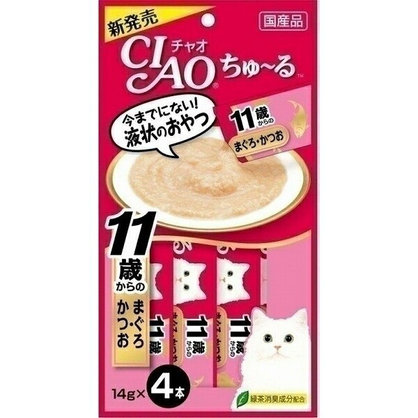 （まとめ買い）CIAO ちゅる 11歳からのまぐろ/かつお 14gx4本 SC-74 猫用おやつ [x24]