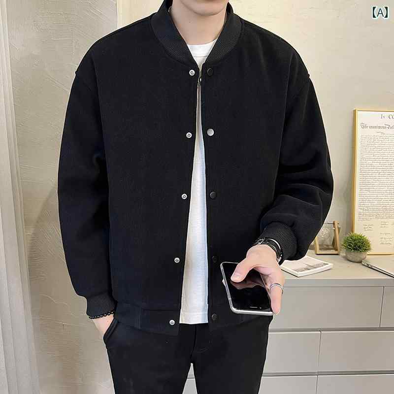 メンズ ファッション ベースボール ジャケット 春秋 トレンド 無地 カジュアル ジャケット