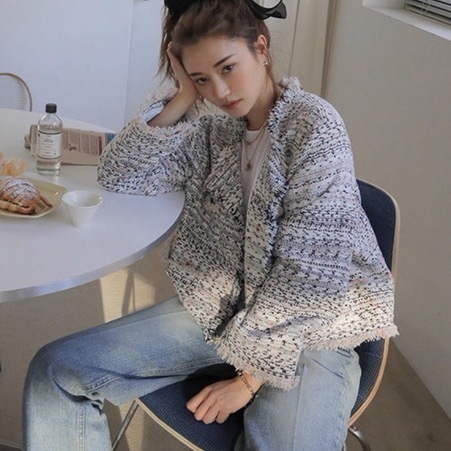 アウター ジャケット 長袖 スタンドカラー 美ライン フリンジ 切りっぱなし かわいい 大人可愛い きれいめ シンプル カジュアル 大人 上品 おしゃれ お洒落 大人可愛い 大人女子 こなれ感