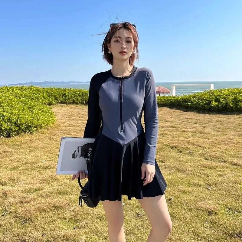 3日出荷 水着レディース スポーツ 長袖 お腹カバー シルエット美しい 平角パンツ ワンピース ビッグサイズ 温泉体型カバー