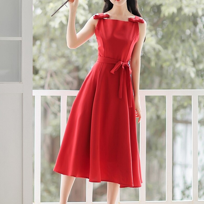 4color レディース 肩りぼん付きノースリーブワンピース ワンピース ドレス dress ワンピ