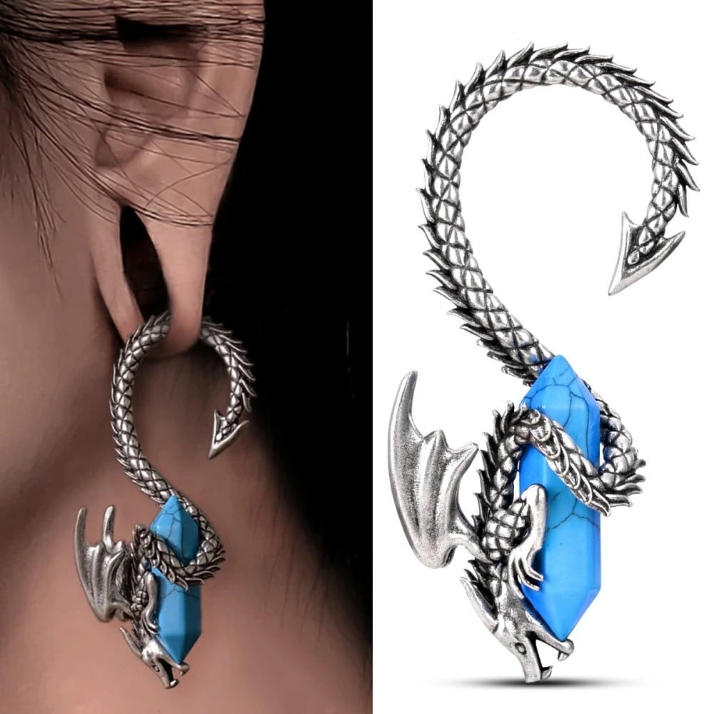 ボディピアス 6G シルバードラゴンターコイズフック 龍 竜 Dragon 天然石 6ゲージ クロウ 3D 立体 かっこいい 男性 女性 プレゼント 耳 イヤーロブ 誕生日 hd912xxxxxxxx
