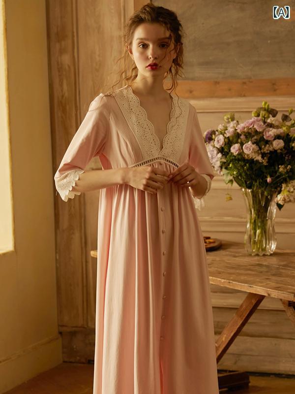 ネグリジェ パジャマ レディース 宮廷風 七分袖 レース ワンピース ドレス 透け感 上品 ルーム ナイト ホームウェア 5,592円